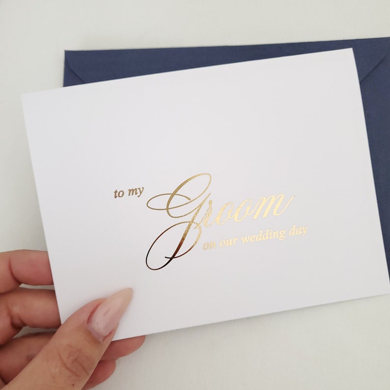 Gold Foiled To my Groom on our Wedding Day Card Silver Rose Gold Fold Card for Groom Wedding Party Gift Card To my Husband Note Card image 1