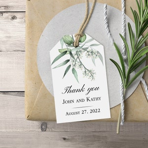 XOXOKristen Custom Personalized Small Greenery Personalized Thank you Wedding Tags with Eucalyptus, Favors for-Birthday, Baptism, Bridal Shower, Baby Shower - Rustic Tags for welcome bags, gift bags, boxes, jars, bottles, candy