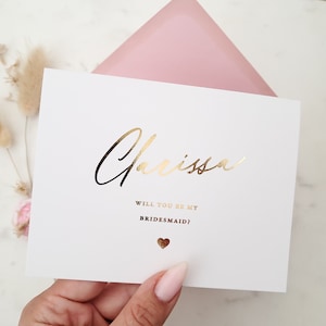 Will you be my bruidsmeisjeskaart, kaart bruidsmeisje voorstel, gepersonaliseerde kaart bruidsmeisje voorstel, verijdelde kaarten bruidsmeisje, goud, zilver