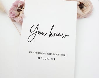 Divertida tarjeta de propuesta para damas de honor con fecha de boda personalizada