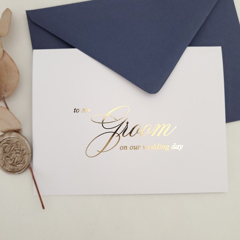 Gold Foiled To my Groom on our Wedding Day Card Silver Rose Gold Fold Card for Groom Wedding Party Gift Card To my Husband Note Card image 3
