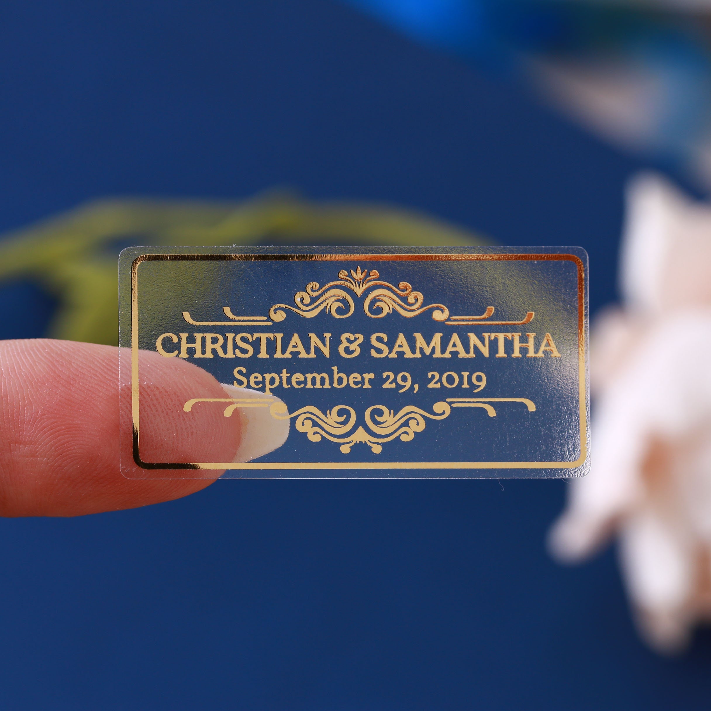 Gold rectangle Wedding stickers for invitations personalise with your details 50 Gold rectangle Wedding stickers for invitations personalise with your details 50