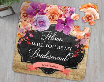 Bridesmaid Proposal Puzzle  Will you be my Bridesmaid Puzzle Floral Purple and Orange Autumn Wedding Puzzle Maid of Honor Flower Girl Puzzle