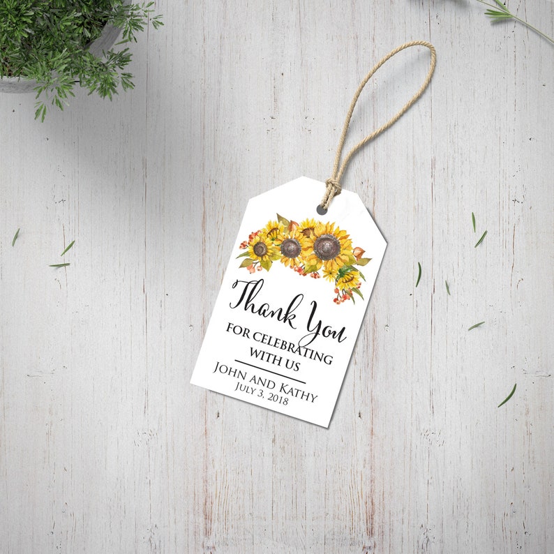 Sunflower Wedding Favor Tags Personalized Thank You Gift Tags Wedding Party Bridal Party Decoration Custom Wedding Thank You For Favors image 1