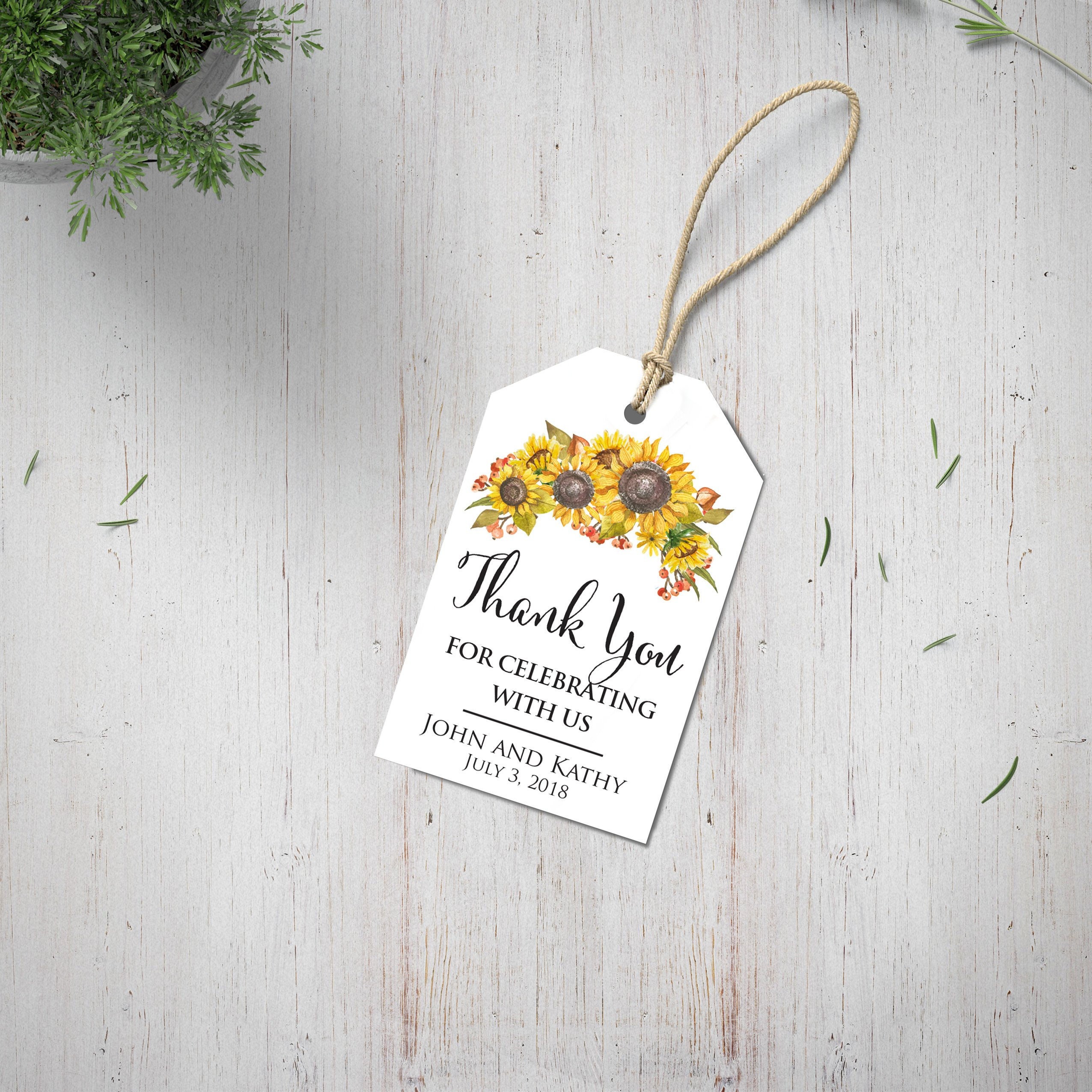 Sunflower Wedding Favor Tags Personalized Thank You Gift Tags - Etsy