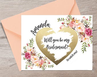 Bridesmaid Proposal Gift Personalized Will you be my Bridesmaid Card Blush Floral Maid of Honor Proposal Best Woman Card