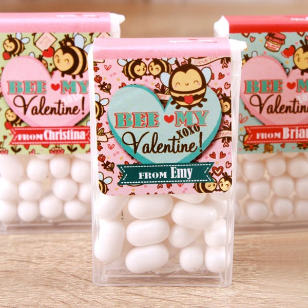 Personalized Bee My Valentine Kids Favors School Exchange Sticker for Tic Tacs Valentines Day Gift Idea Kids Valentines Day Tic Tac Sticker
