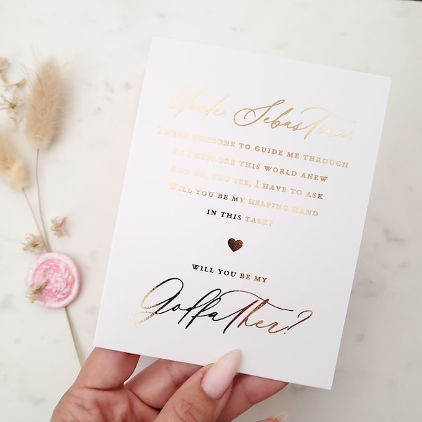 Will you be my Godfather Card, Ask Godparent Proposal, Personalized Gold Card with Poem, Godfather Gift Card, Godparent Gift from Godchild