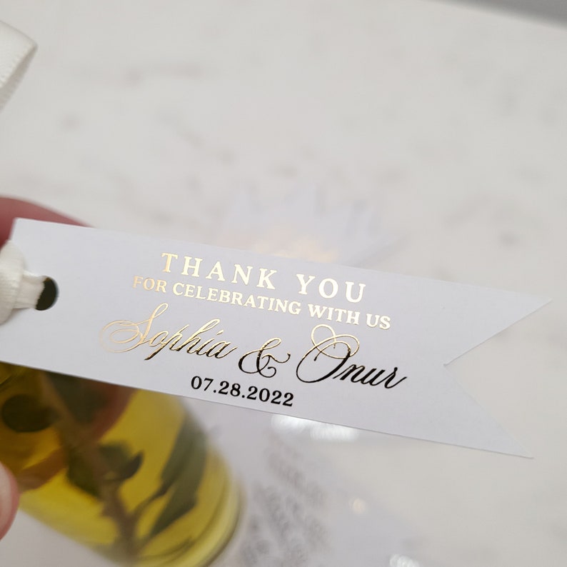 Custom Wedding Favor Gold Foiled Thank you for celebrating with us Tags, Personalized Gift Bags Hang Tags, Wedding Thank you Tags, Gift Tag image 7