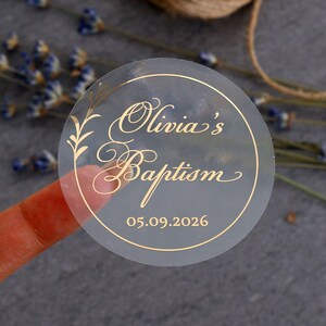 Benutzerdefinierte Taufe Danke Aufkleber - personalisierte Folienetiketten für religiöse Feier Gefälligkeiten & Geschenke Botanischer Luxus klar