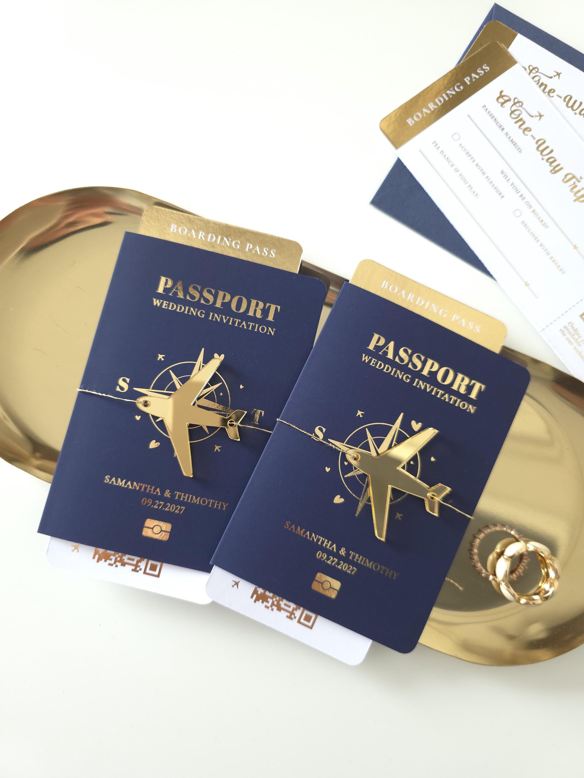 Navy And Gold Passport Invitation