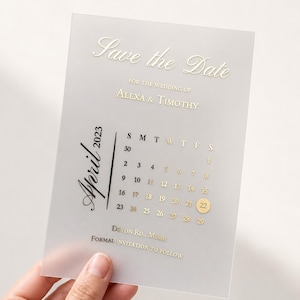 Save the Date with Vellum Calendar, Gold Foil Wedding Save the Date, Frosted Transparent Invitation, Modern Minimalist Wedding Card