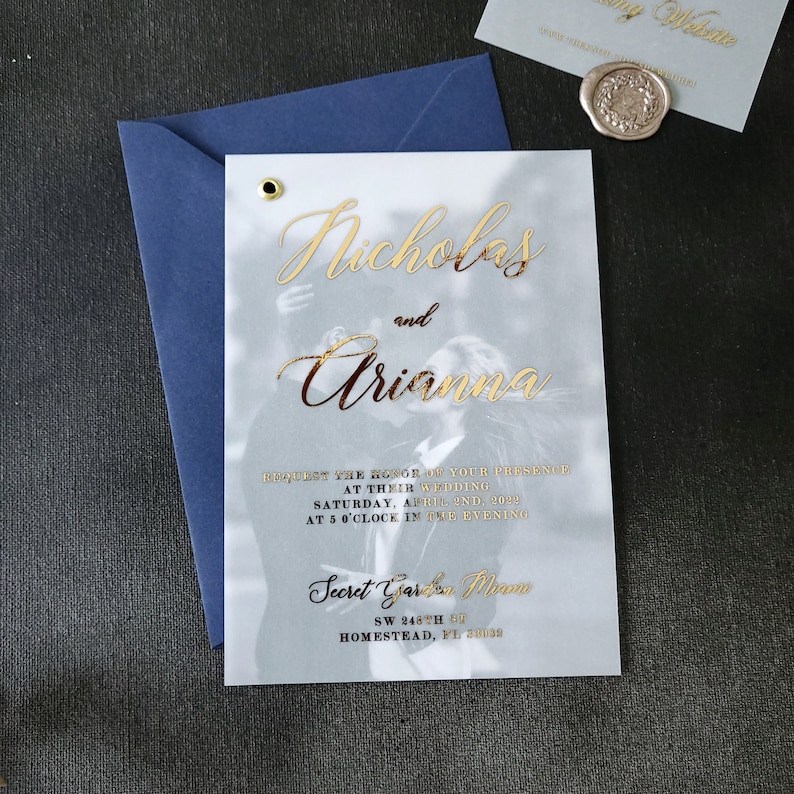 Elegant Vellum Wedding Invitations with Gold Foil Personalized Photo Wedding Invitation with Envelopes, Rose Gold Wedding Invitations Custom image 9