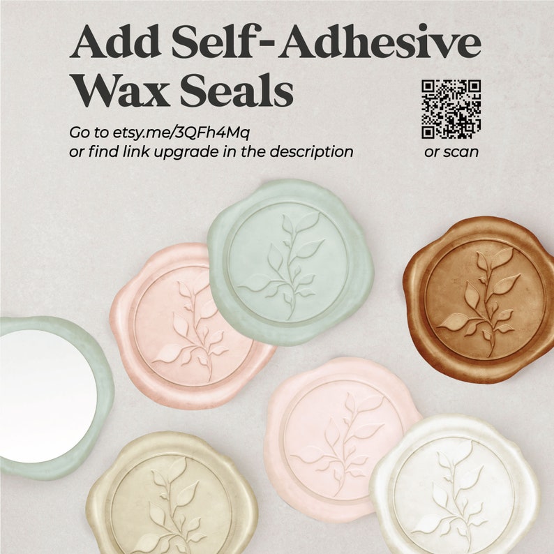 May include: Assortment of self-adhesive wax seals in various colors, including green, brown, pink, beige, and white. Each seal features a delicate leaf design.