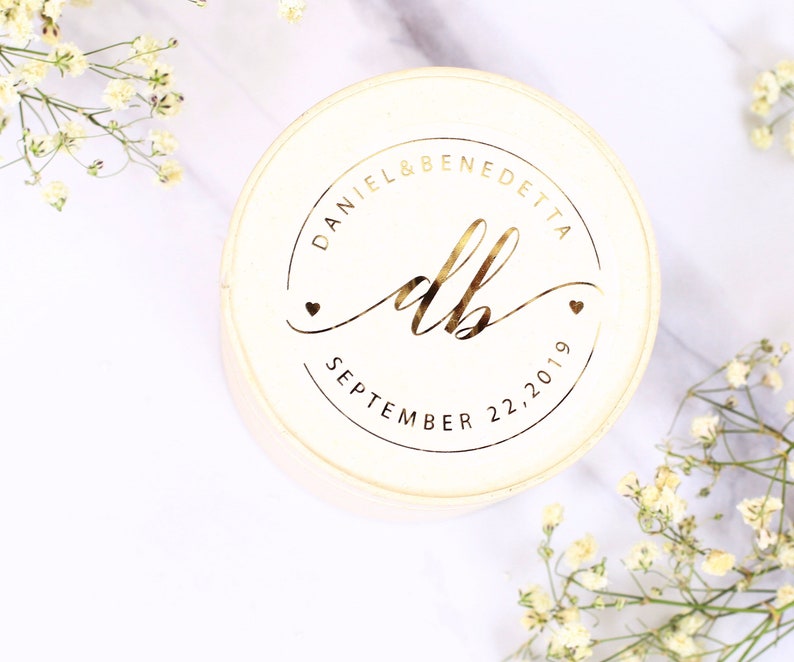 Monogram Clear Wedding Labels with Gold Foil, Rose Gold, Silver Custom Text for Party Favors, box, bottles, envelopes - Weddings, Birthday, baby shower, custom logo, small business branding, box, gift bags