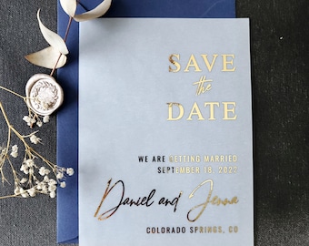 Modern Save the Dates for Wedding, Vellum Wedding Save The Date Invitations, Gold Save the Dates for Weddings Personalized, Rose Gold Invite