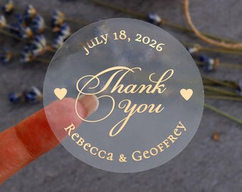 Pegatinas doradas personalizadas de agradecimiento para recuerdos de boda, etiquetas transparentes personalizadas para galletas, velas, frascos y bolsas de bienvenida.