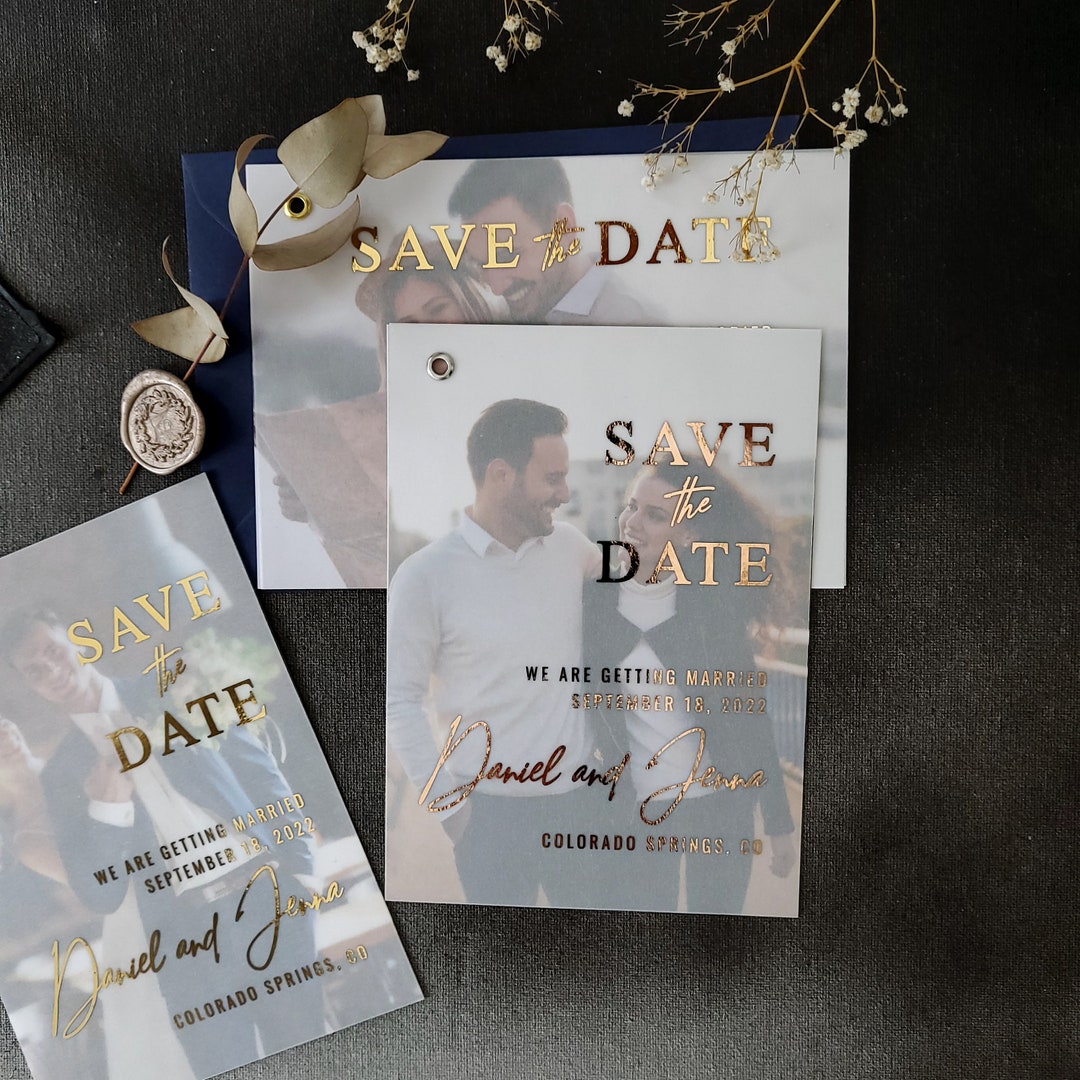 Elegant Wedding Save the Date Cards With Photo Vellum Save 