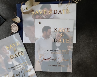 Elegant Wedding Save the Date Cards with Photo, Vellum Save the Dates with Picture, Gold or Silver Foiled Wedding Save the Date Cards