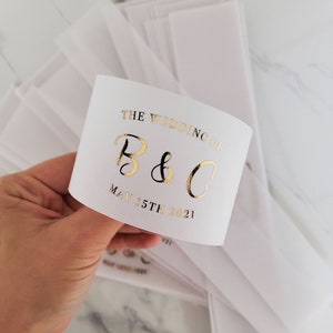 Gold Foiled Vellum Wedding Belly Band, Personalized Wedding Stationery, Custom Wedding Invitations Wrap, Wedding Band, Gold Foiled Lettering image 4