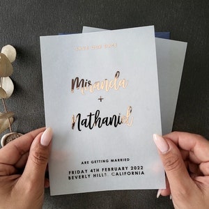 Gold Save the Date, Save the Dates für Hochzeiten, Pergament Save the Dates, Save the Date Karten mit Umschlägen, Save the Date Karten für Hochzeiten