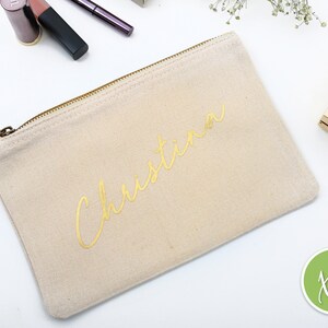 Bridesmaid Makeup Bag Bridesmaid Gift Name Makeup Organizer Cosmetic Bag Bridesmaid Pouch with Gold Foil Bridesmaid Proposal image 5