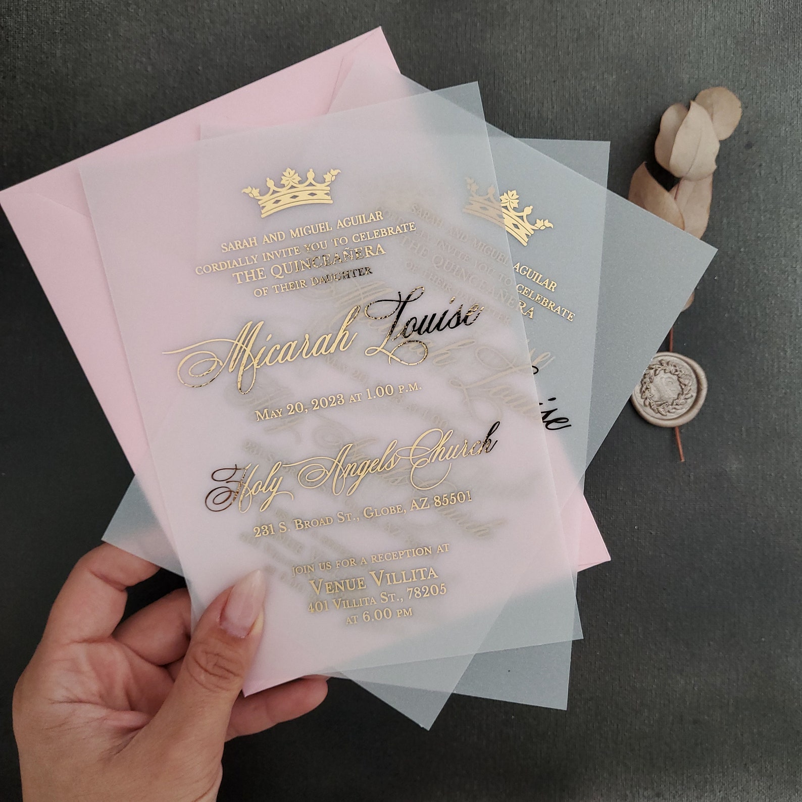 Luxury Vellum Quinceanera Invitations With Gold Crown 15th Etsy