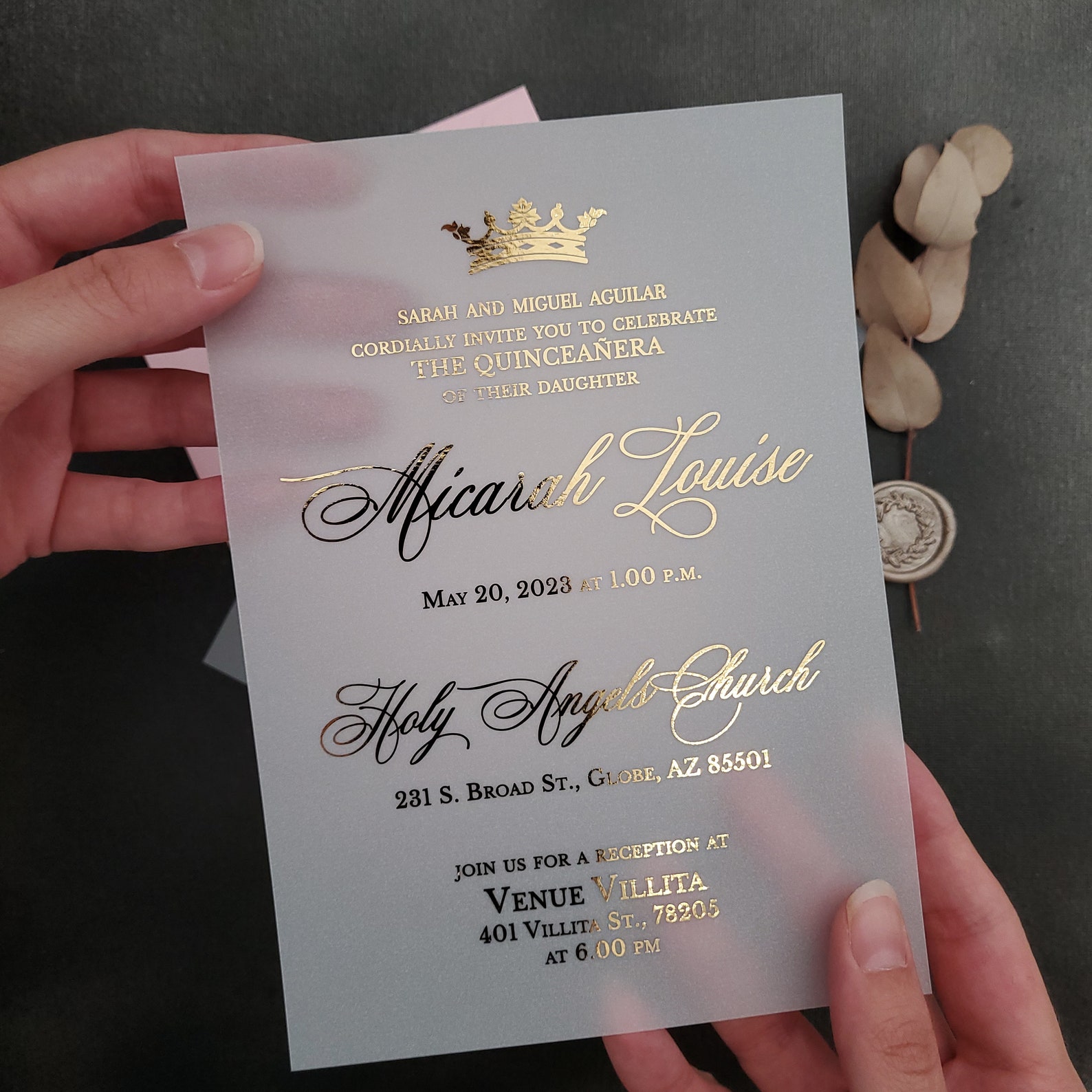 Luxury Vellum Quinceanera Invitations With Gold Crown 15th Etsy