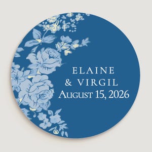 Adesivi per matrimonio con rose francesi per sigilli di buste "Save the Date", etichette vintage blu per matrimonio, etichette floreali per sacchetti di bomboniere, regali, biscotti