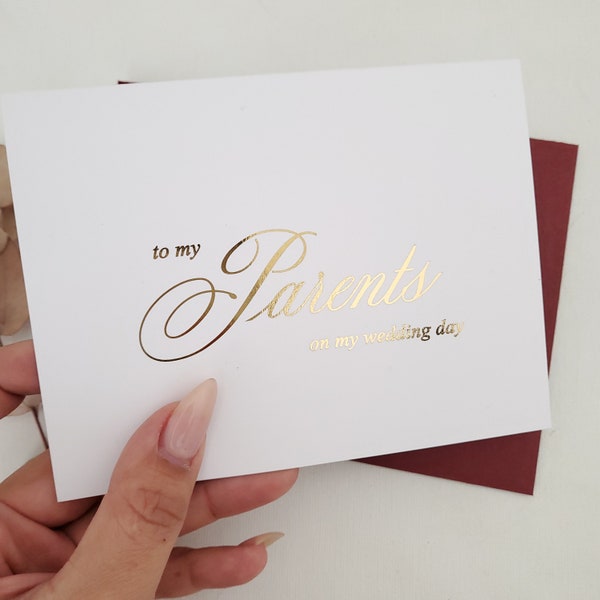 Gold Foiled To My Parents on my Wedding Day Card Mom and Dad Beautiful Script Thank You Card Parents Fold Card Parents of the Bride Card