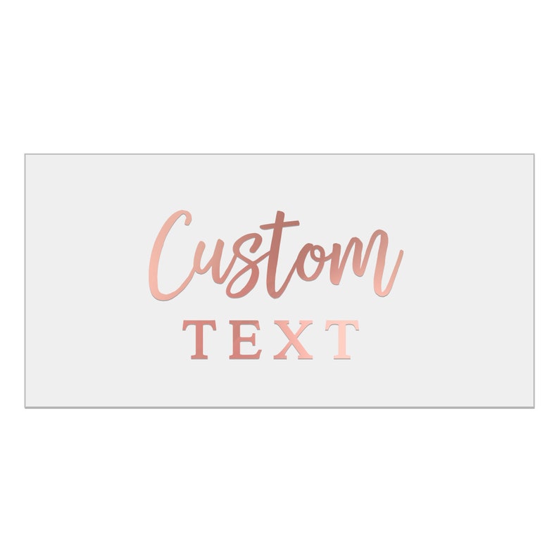 transparent rectangle labeling sticker with custom text in rose gold foiled print