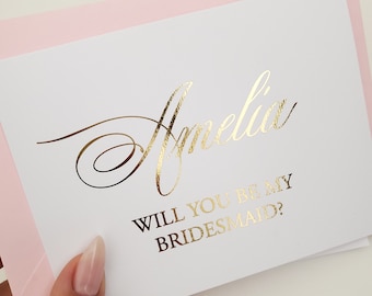 Personalized Foiled Bridesmaid Proposal Card Gold, Silver, Rose Gold