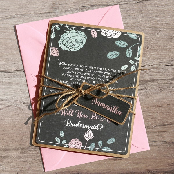 Rustic Bridesmaid Proposal Card With Poem, Ask Bridesmaid Card, Maid of Honor Gift, Maid of Honor Proposal, Bridal Party, Chalkboard Card