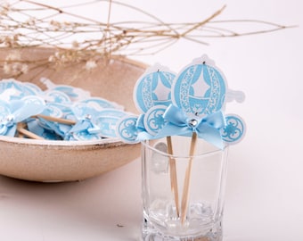 Cinderella Carriage Cupcake Toppers: Princess Party Decorations (Set of 12)