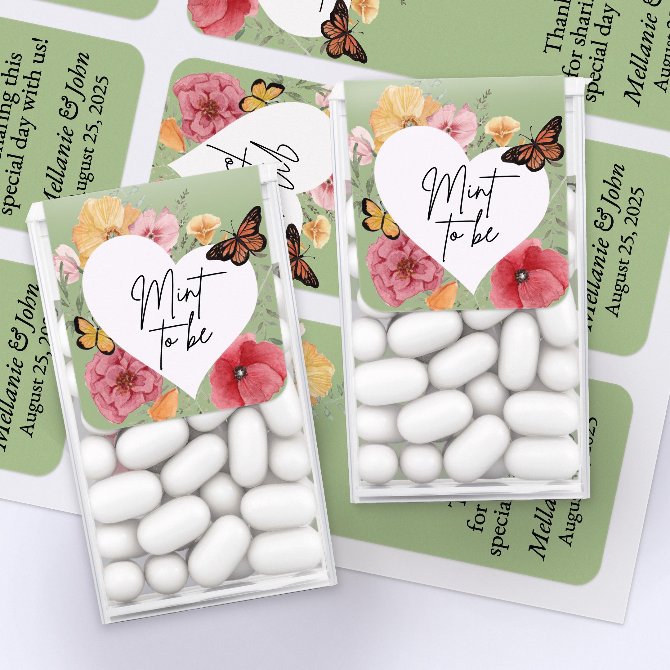 XOXOKristen 25 PCS Personalized Mint To Be Wedding Favor Stickers For Tic TACS Box, Custom Mint Labels With Date And Name Personalization, Pink And Green Designs With Greenery Flower - Labels - View #9