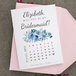 Carte de calendrier pour proposition de demoiselle d'honneur, réservez vos dates, serez-vous ma demoiselle d'honneur, carte de date de mariage turquoise bleu pour boîte de proposition