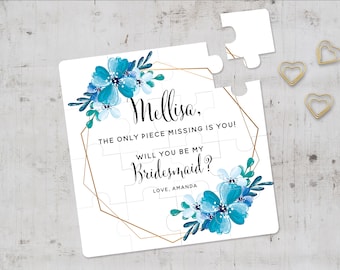 Personalized Bridesmaid Proposal Puzzle, Blue Floral Bridesmaid Invitation Puzzle, Will You Be My Bridesmaid Gift