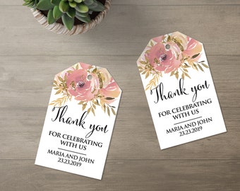 Rose Gold Wedding Favors Personalized Wedding Thank You For Celebrating With Us Gift Tags Wedding Gift Tags Floral Wedding Thank You Favours