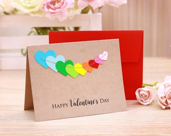 Valentines Day Cards Set of 5  Valentine's gift -mature with beautiful Heart Colorful Stitching Valentines Day Card Pack Happy