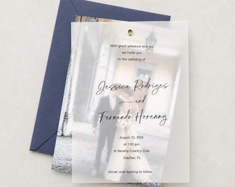 Vellum Wedding Invitation with Photo, Personalized Wedding Invitation Suite, Elegant Modern Wedding Invites with Envelope