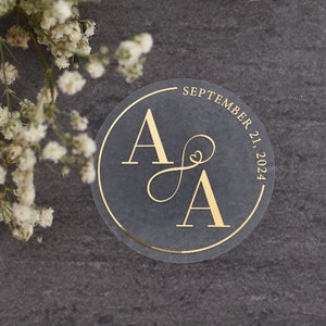 Adesivi trasparenti per matrimoni con lamina d'oro, sigilli personalizzati per buste con monogramma e simbolo dell'infinito per bomboniere, etichette adesive per bicchieri immagine 8