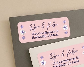 Étiquettes d’adresse de retour rose personnalisées Étiquette d’adressage de famille avec fleurs Étiquette d’adresse postale de mariage Étiquette d’adresse de sceau