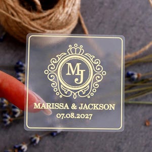 Personalized Crest Frame Wedding Stickers Gold, Silver or Rose Foil Monogram Label