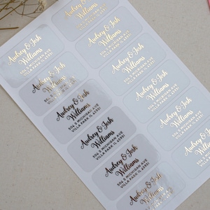 XOXOKristen Personalized Custom Clear Return Address Labels, Gold Foil Stickers, Rose Gold, Silver, Transparent Address Stickers, Return Mailing Stickers, Wedding