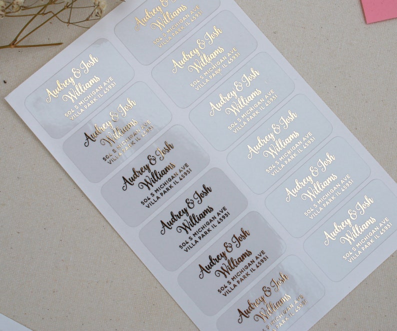 XOXOKristen Personalized Custom Clear Return Address Labels, Gold Foil Stickers, Rose Gold, Silver, Transparent Address Stickers, Return Mailing Stickers, Wedding
