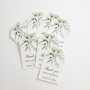 XOXOKristen Custom Personalized Small Greenery Personalized Thank you Wedding Tags with Eucalyptus, Favors for-Birthday, Baptism, Bridal Shower, Baby Shower - Rustic Tags for welcome bags, gift bags, boxes, jars, bottles, candy