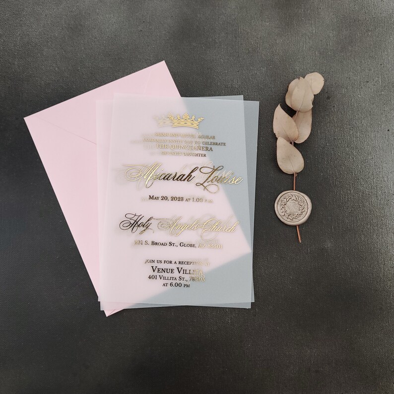 Luxury Vellum Quinceanera Invitations With Gold Crown 15th Etsy