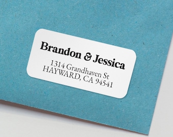 Étiquettes d’adresse de retour pour enveloppe de mariage, noir et blanc personnalisé Simple Audacieux et moderne Autocollant d’adressage familial 2x1