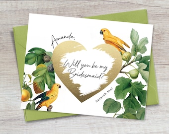 Botanical Bridesmaid Proposal Card: Parrot Scratch Off