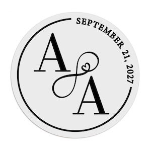 Adesivi trasparenti per matrimoni con lamina d'oro, sigilli personalizzati per buste con monogramma e simbolo dell'infinito per bomboniere, etichette adesive per bicchieri Clear/Black Ink